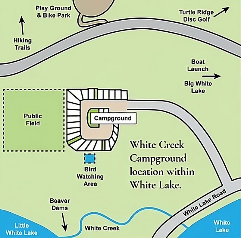 White Creek Campground Location on White Lake, BC